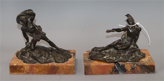A pair of 17th/18th century classical bronzes, by Cortat length 16cm, one a.f.